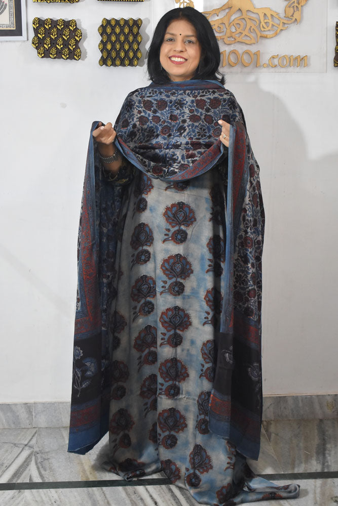 Beautiful Vanaspati Ajrakh Hand Block Printed Modal Silk set