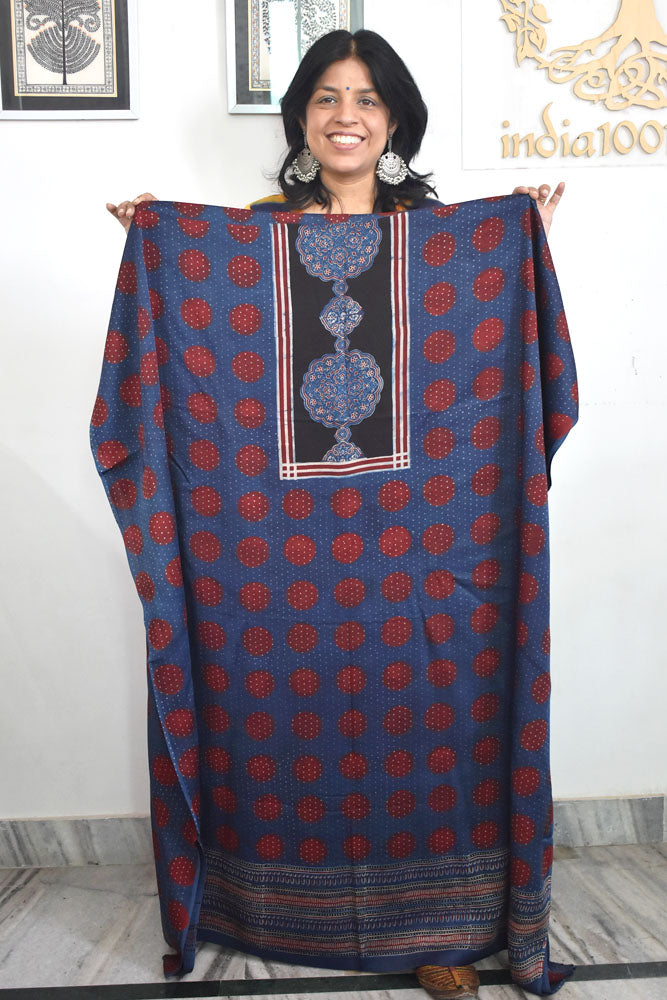 Designer Modal Silk Ajrakh Hand Block Print Kurta Fabric - 2.5 mtrs cut