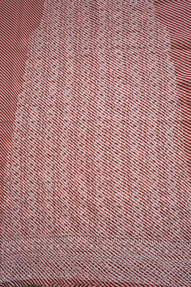 Leheriya Print kota fabric with Hand Embroidered Chikankari Tepchi work - 2.8 - 2.9 mtrs