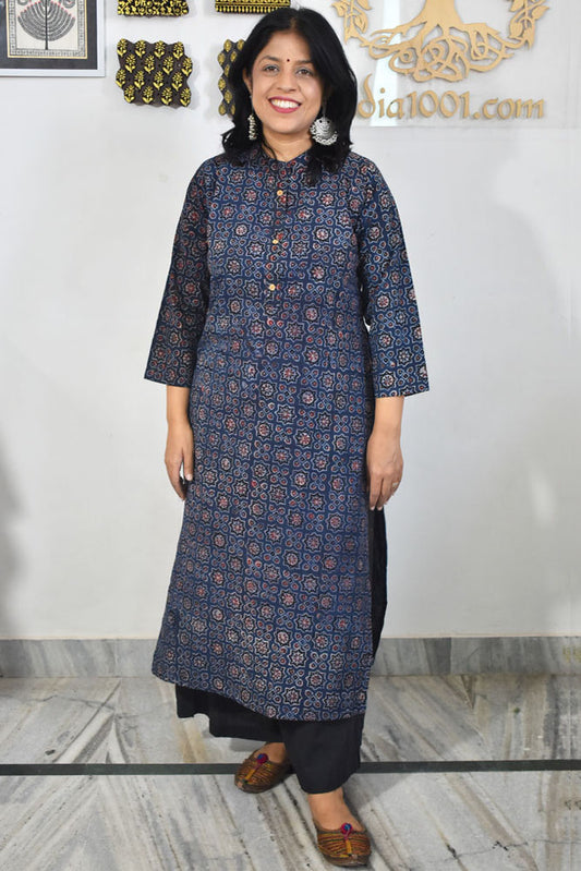 Beautiful Hand Block Printed Ajrakh Cotton kurta, Size 38 to 46 ( all sizes)