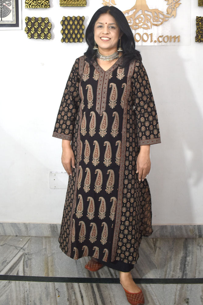 Designer Hand Block Printed Ajrakh cotton Kurta - Size 38 to 48( all sizes)