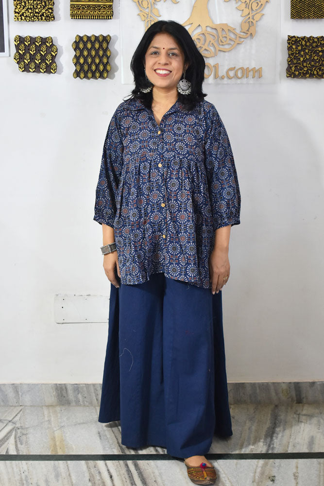 Beautiful Hand Block Printed Ajrakh cotton Short kurta, Size 38 to 44 ( all sizes)