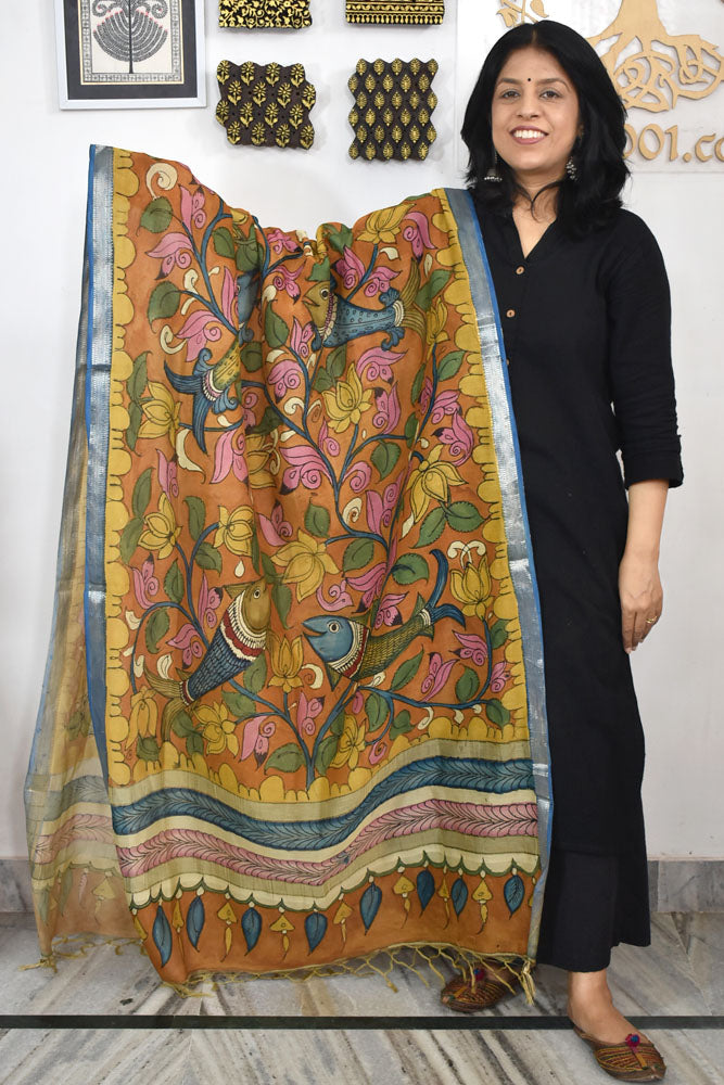 Beautiful Maheshwari Hand Painted Kalamkari Dupatta