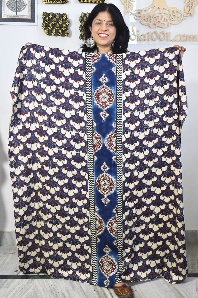 Designer Modal Silk Ajrakh Hand Block Print Kurta Fabric - 2.5 mtrs cut