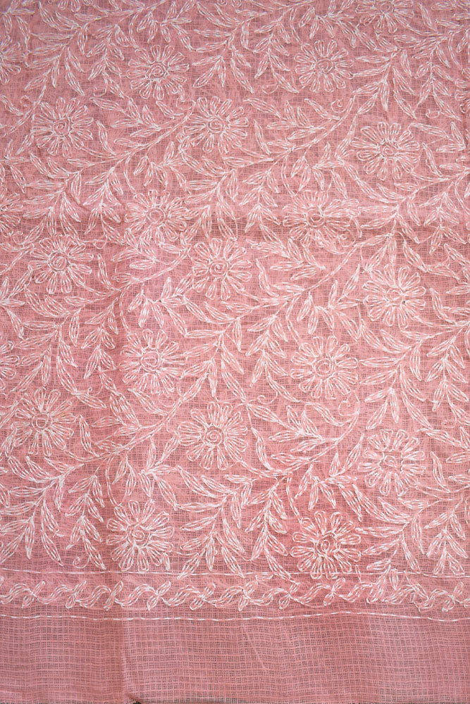 Hand Embroidered Chikankari Tepchi work Kota Doria fabric - (2.8 mtrs )
