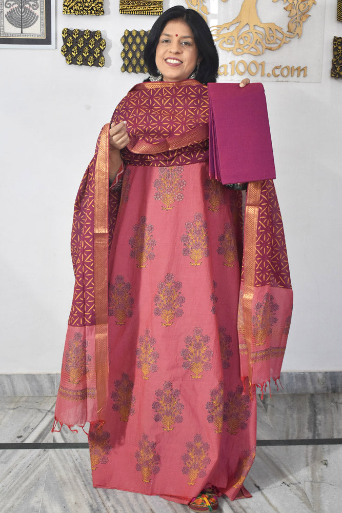 Beautiful Handwoven Mangalgiri Cotton suit with Hand block print Dupatta