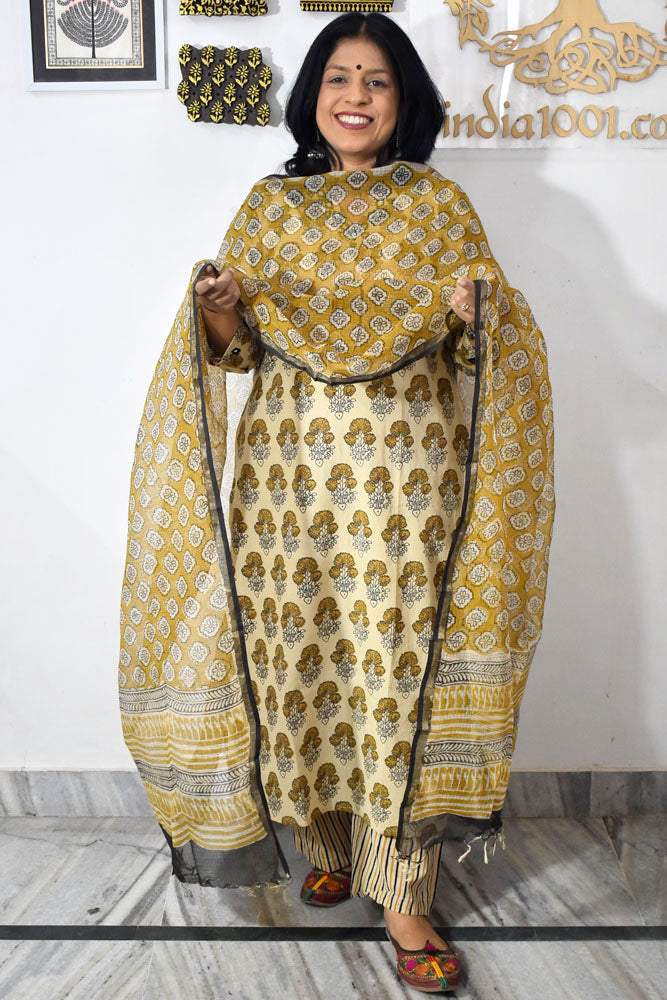 Hand Block Printed Kota Doria Cotton Dupatta