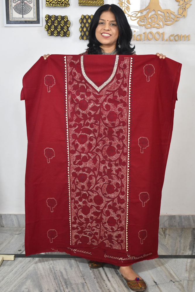 Hand Embroidered Kantha work cotton fabric - (Length 2.8 mtrs )