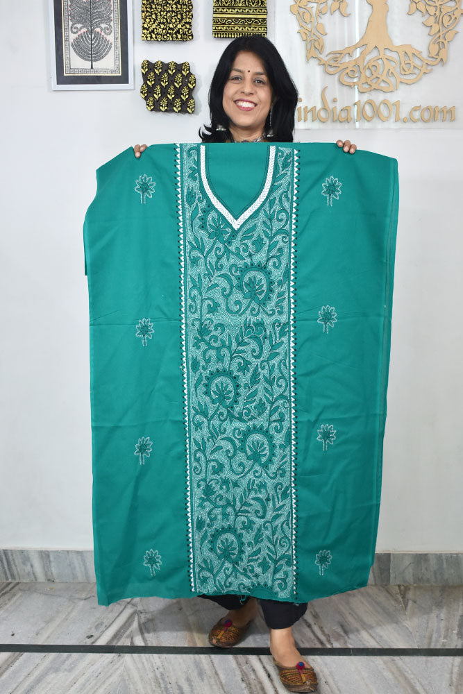 Hand Embroidered Kantha work cotton fabric - (Length 2.8 mtrs )