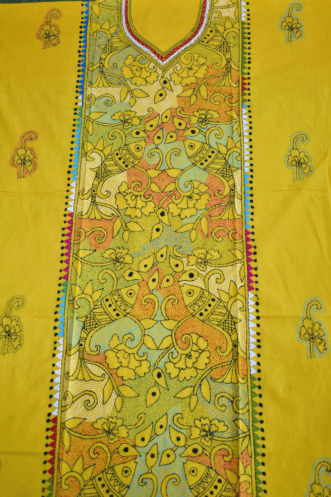 Hand Embroidered Kantha work cotton kurta fabric