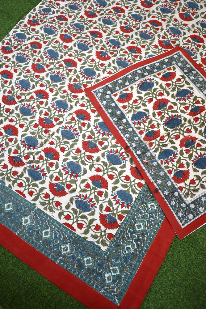 Shayan : Hand Block print King Size Cotton Double Bed sheet with pillow covers ( 90 by 108)