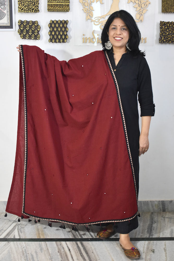 Beautiful Cotton Dupatta With Mirror Works