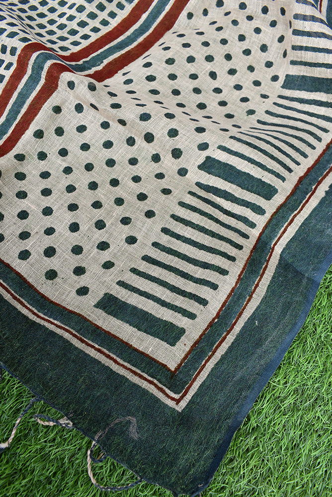 Elegant Hand Block Printed Pure Linen dupatta