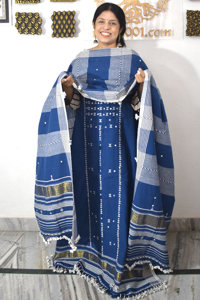 Premium Handwoven Kala Cotton Bhujodi suits with Mirror Work - 3 pc set