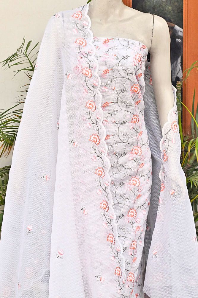 Elegant , Soft & Light Kota Cotton Kurta & Dupatta with embroidery & scallops