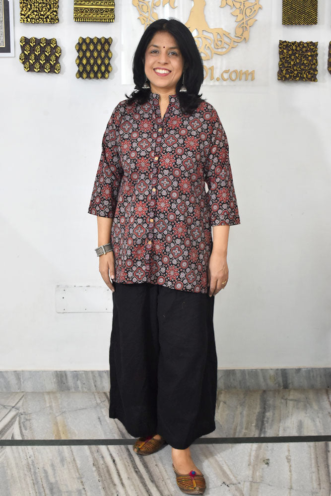 Beautiful Hand Block Printed Ajrakh cotton Short kurta, Size 38 to 44 ( all sizes)