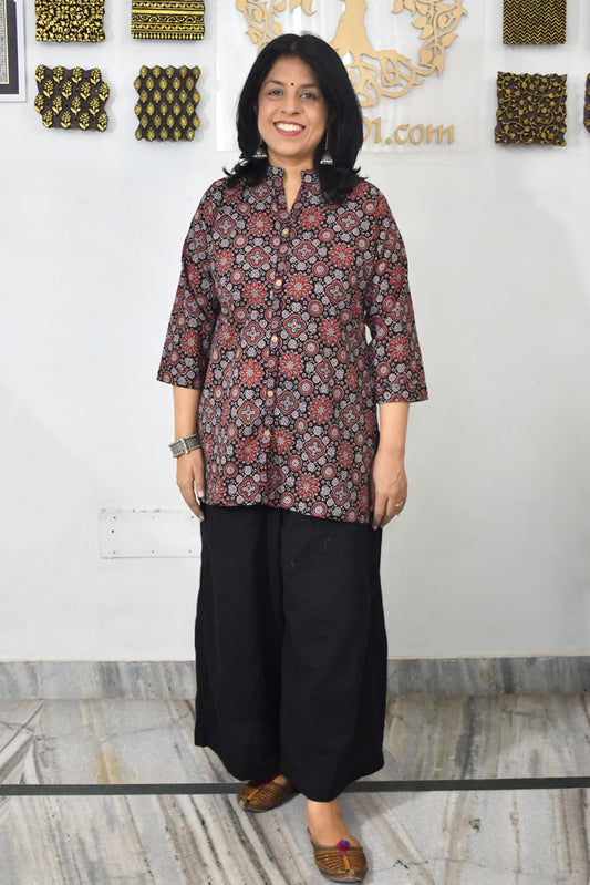 Beautiful Hand Block Printed Ajrakh cotton Short kurta, Size 38 to 44 ( all sizes)