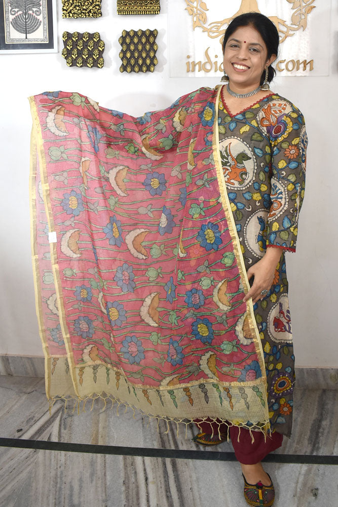 Beautiful Kota Cotton Hand Painted Kalamkari Dupatta