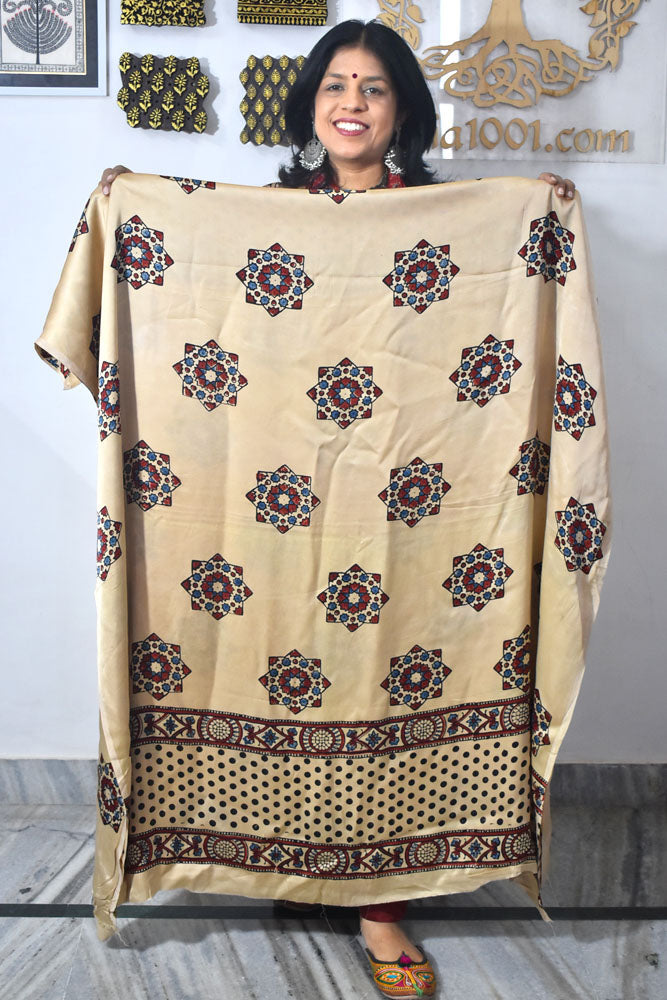 Designer Modal Silk Ajrakh Hand Block Print Kurta Fabric - 2.5 mtrs cut