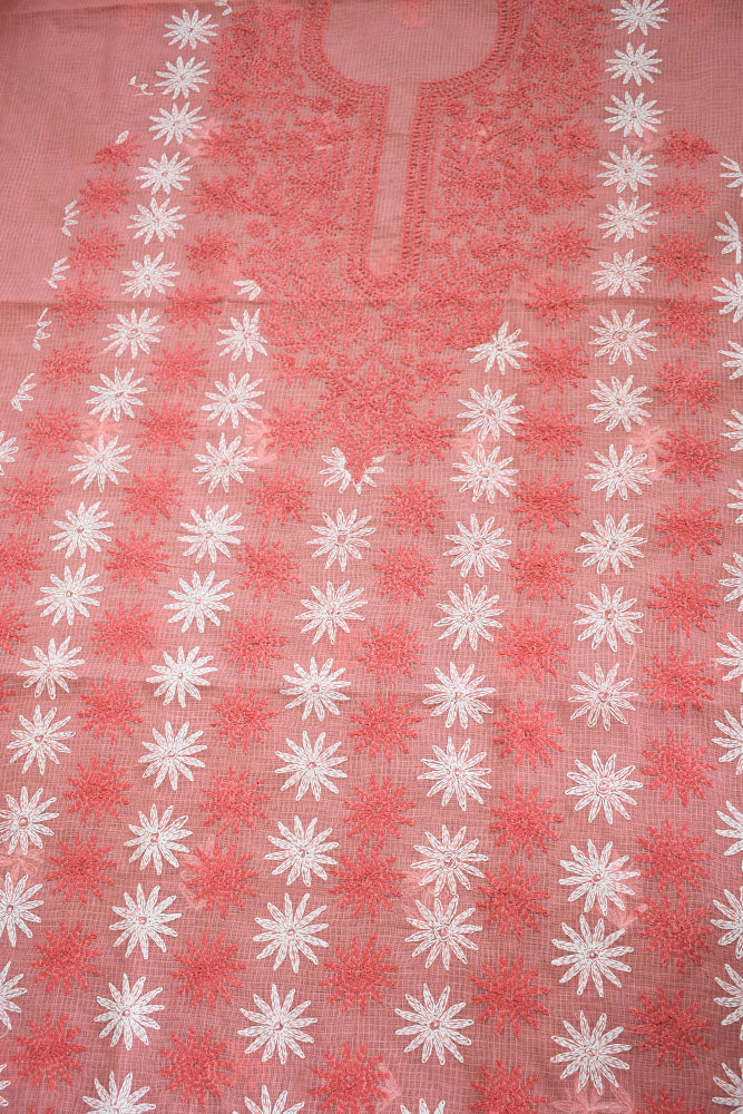 Designer Hand Embroidered Chikankari Tepchi work Kota Doria fabric - (3 - 3.1 mtrs )