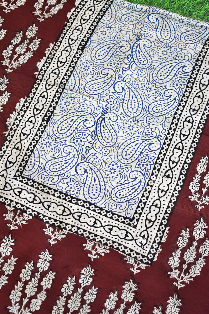 Handwoven Maheshwari kurta fabric with Bagh Hand block print