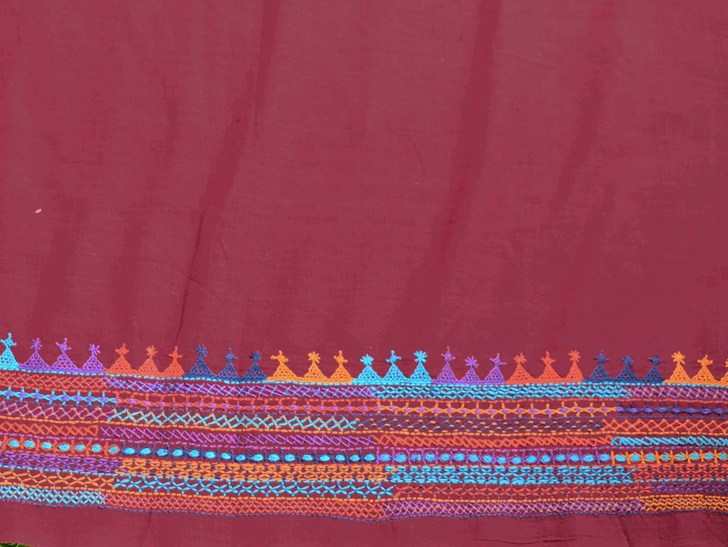 Handloom Cotton Blouse fabric with Hand Lambani Embroidery
