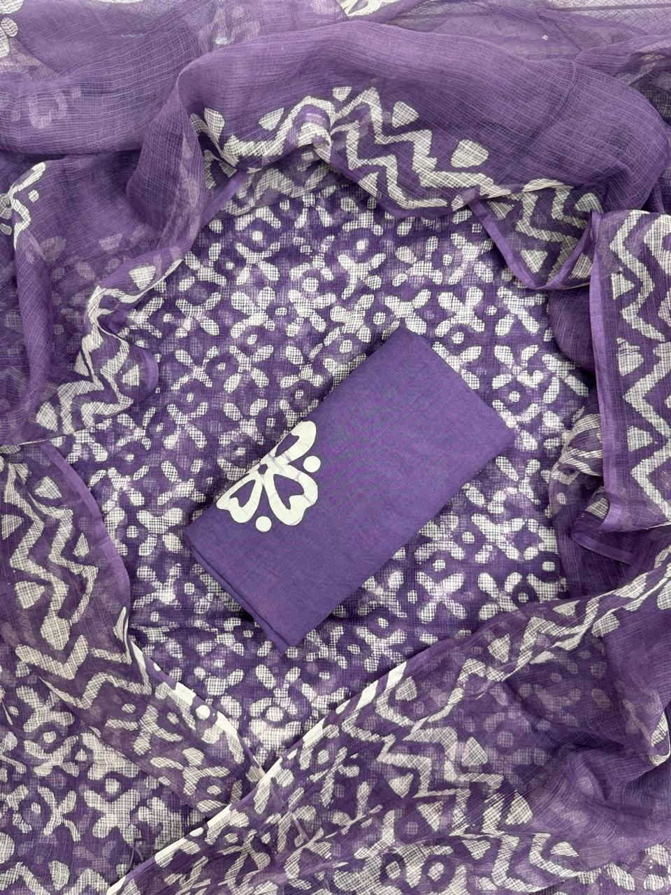 Beautiful Hand Block printed Kota Doria cotton suit