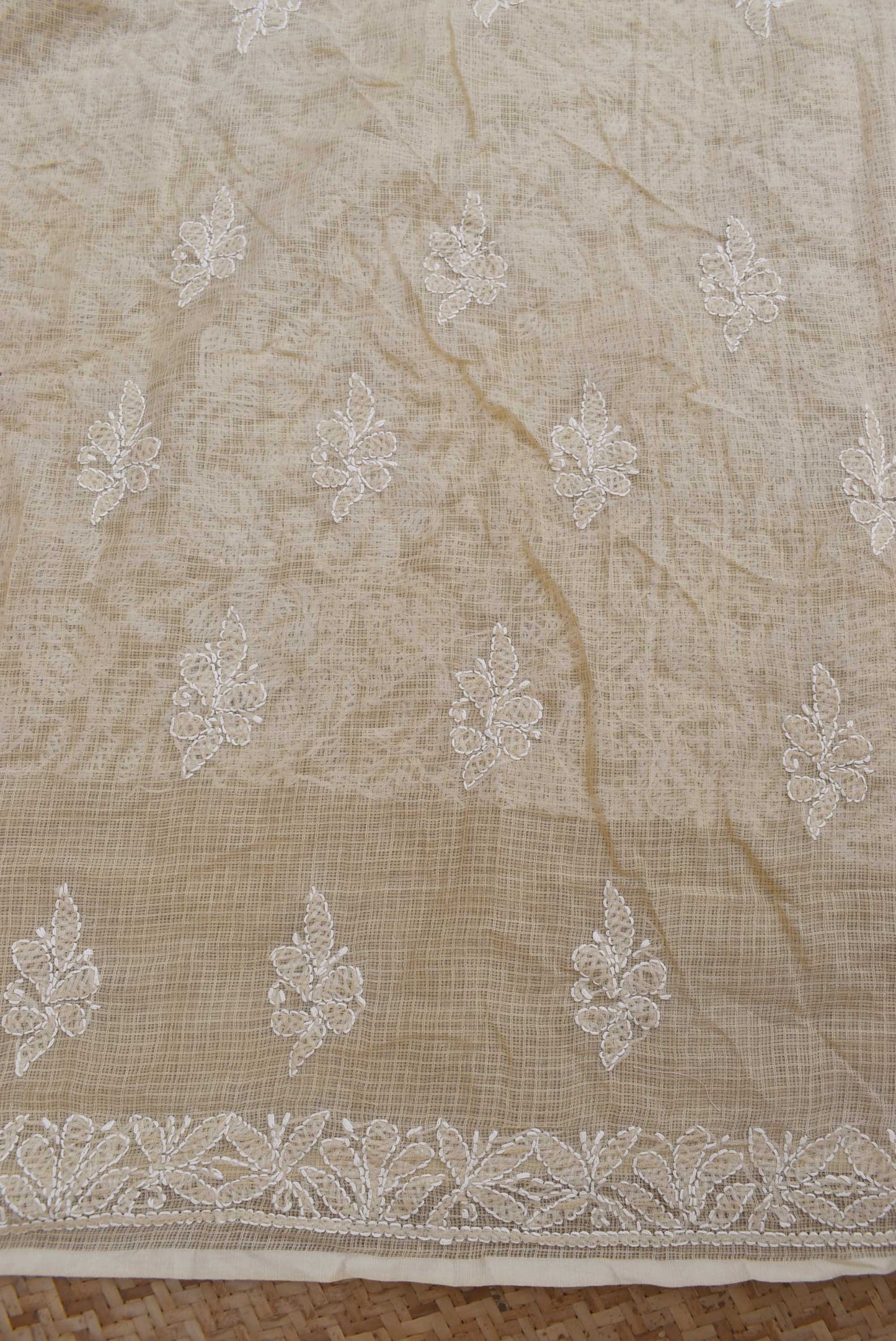Hand Embroidered Lucknow Chikankari Work Kota Cotton Fabric( kurta fabric only)