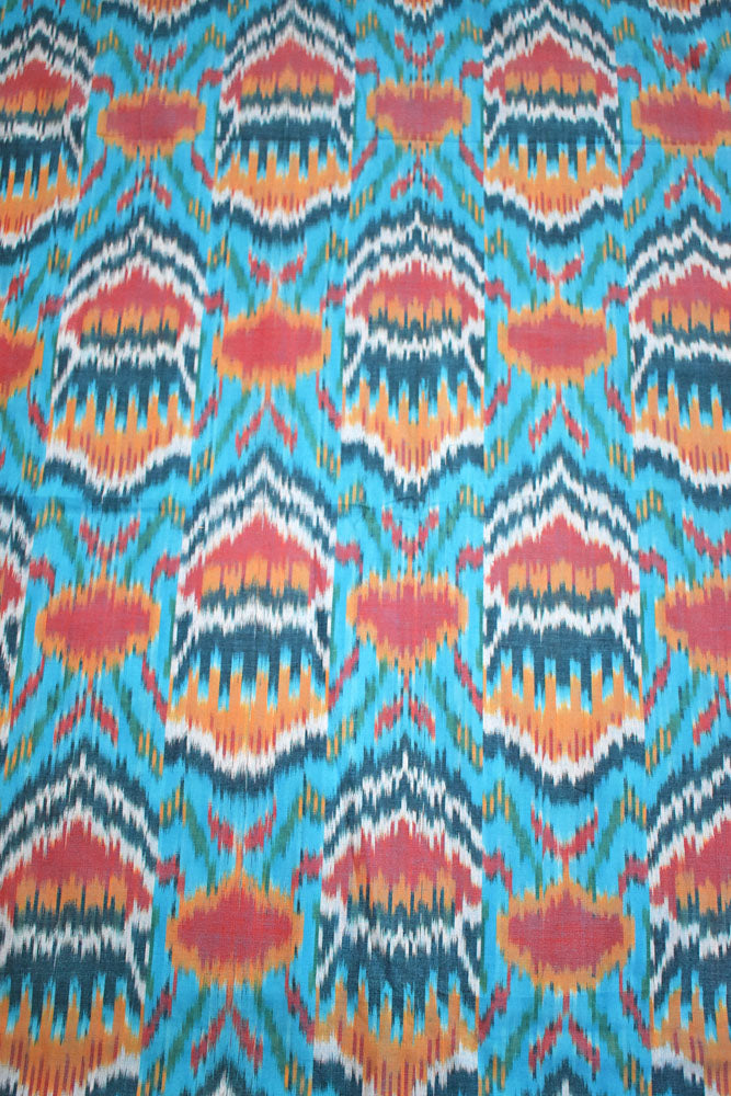 Multicolor Ikat Cotton Handloom 2.5mts Fabric with Uzbekistan Pattern Design