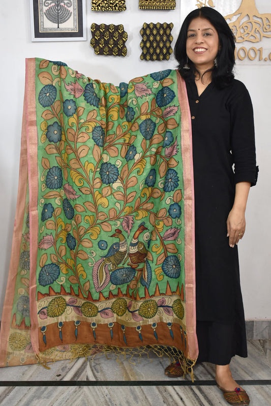 Beautiful Maheshwari Hand Painted Kalamkari Dupatta