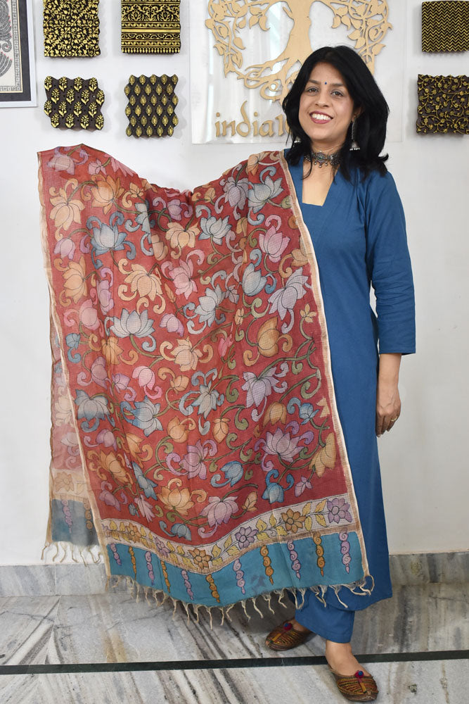 Beautiful Kota Cotton Hand Painted Kalamkari Dupatta