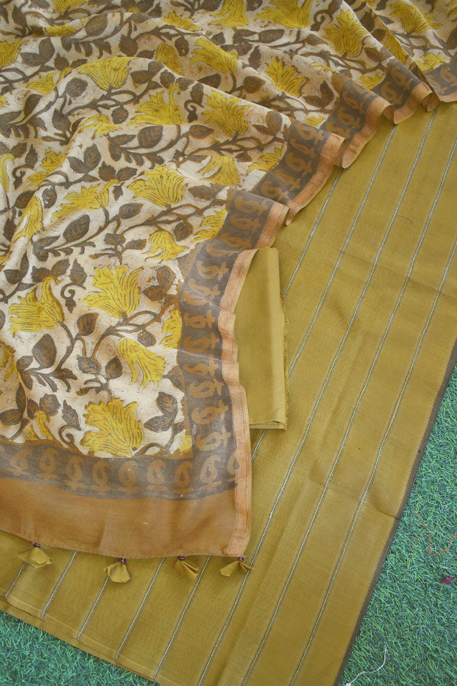 Elegant Chanderi & Cotton Unstitched Suit with Vanaspati Ajrakh Block print dupatta