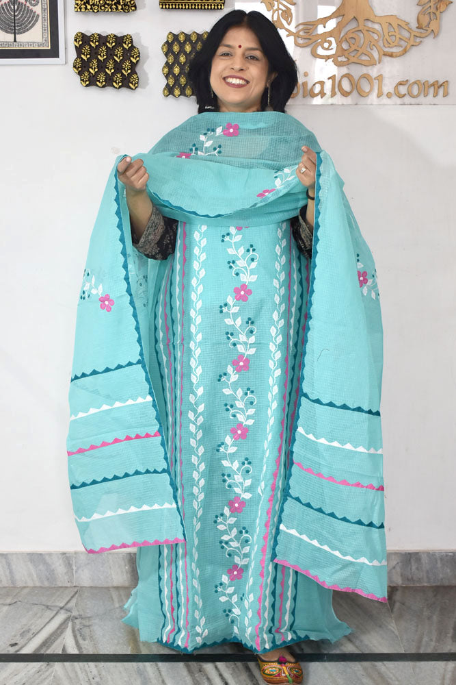 Elegant Kota Kurta & Dupatta set with Hand done Heavy Phool patti work & Cotton Bottom