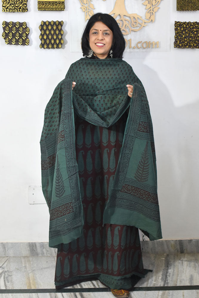 Bagh Hand Block Printed unstitched 3 pc Cotton suit fabric from MP