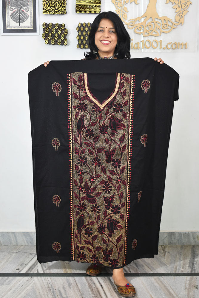 Hand Embroidered Kantha work cotton fabric - (Length 2.8 mtrs )