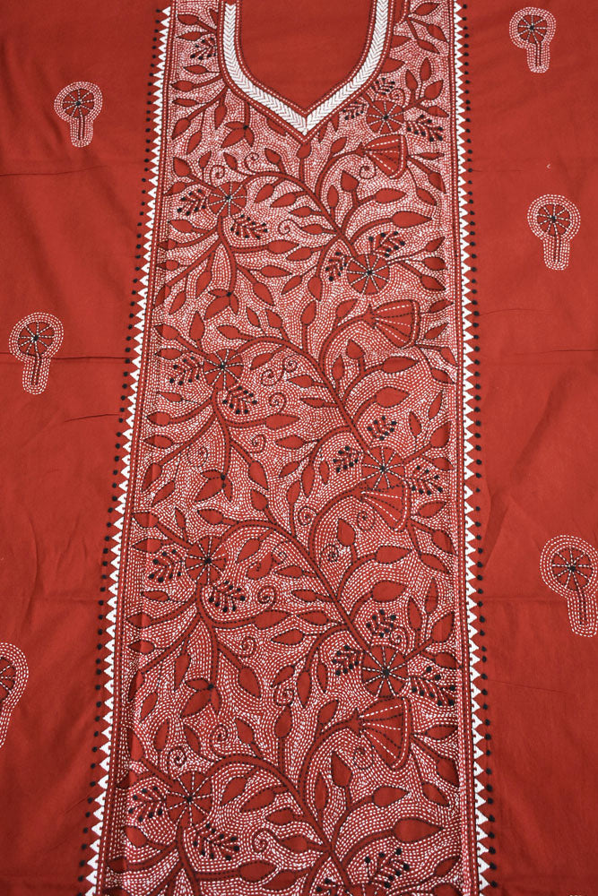 Hand Embroidered Kantha work cotton kurta fabric
