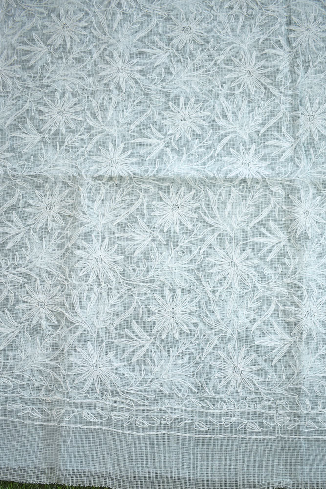 Hand Embroidered Chikankari Tepchi work Kota Doria fabric - (2.8 mtrs )