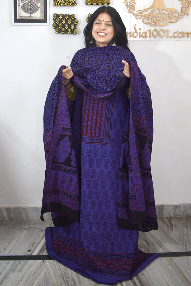 Bagh Hand Block Printed unstitched 3 pc Cotton suit fabric with block print from MP