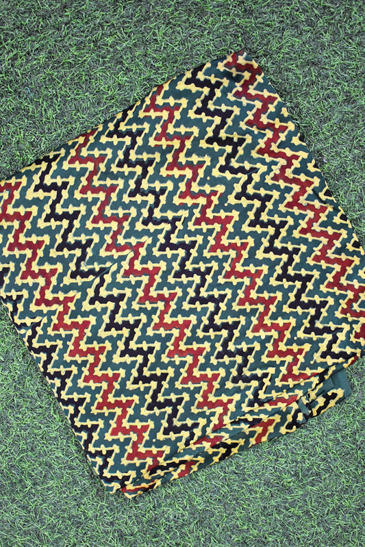 Beautiful Modal Silk Ajrakh Hand Block Print Fabric - 2.5 mtrs cut