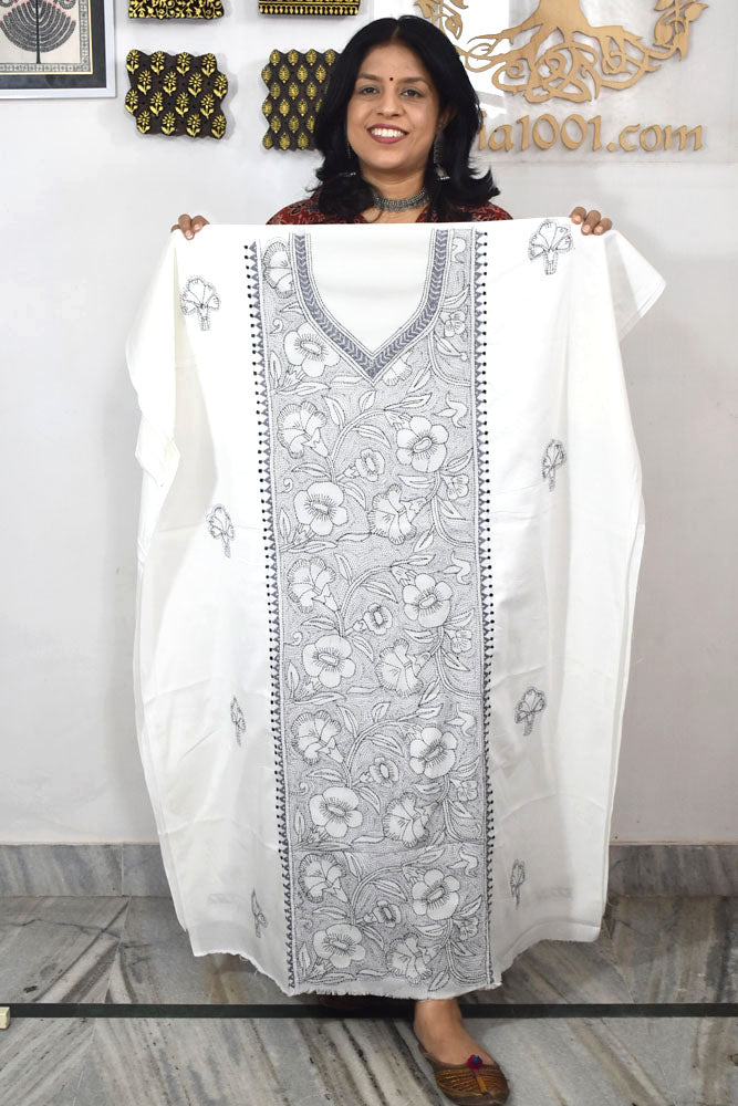 Hand Embroidered Kantha work cotton fabric - (Length 2.8 mtrs )