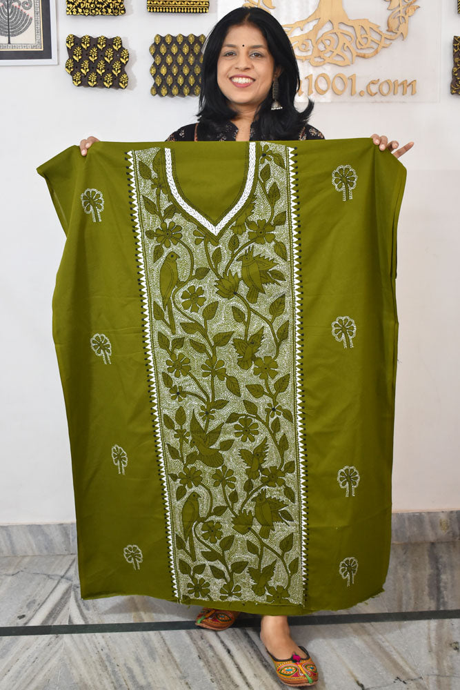 Hand Embroidered Kantha work cotton fabric - (Length 2.8 mtrs )