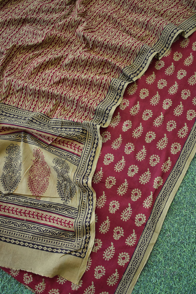 Bagh Hand Block Printed unstitched 3 pc Cotton suit fabric from MP