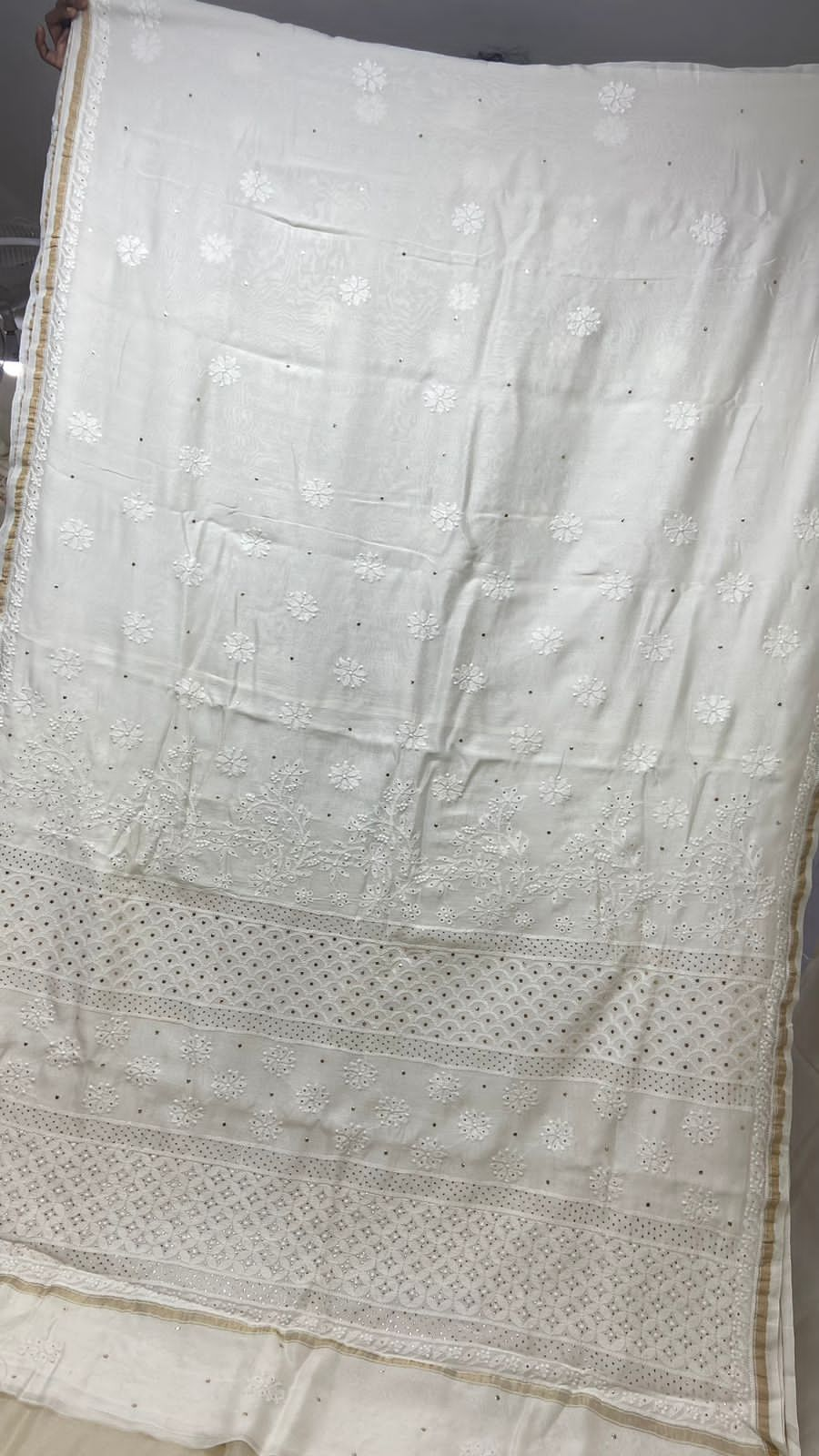 Beautiful Heavy Chanderi Saree with Hand Chikankari & Muqaish Work