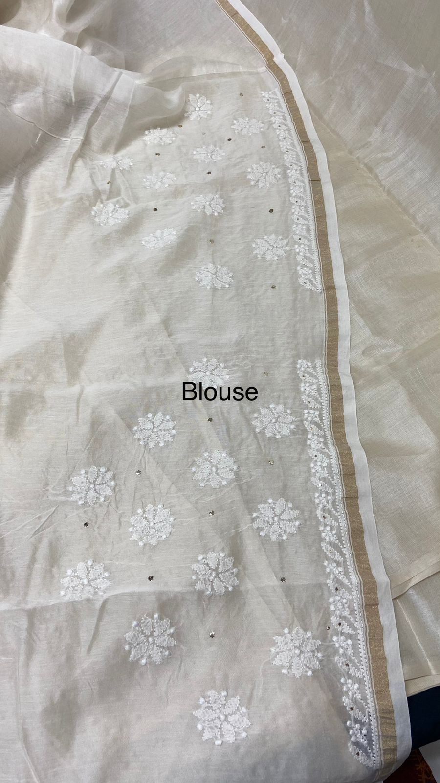 Beautiful Heavy Chanderi Saree with Hand Chikankari & Muqaish Work