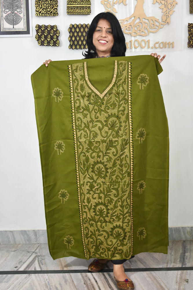 Hand Embroidered Kantha work cotton fabric - (Length 2.8 mtrs )