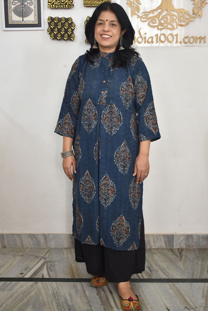 Beautiful Hand Block Printed Hakoba Ajrakh Cotton kurta, Size 40 to 44