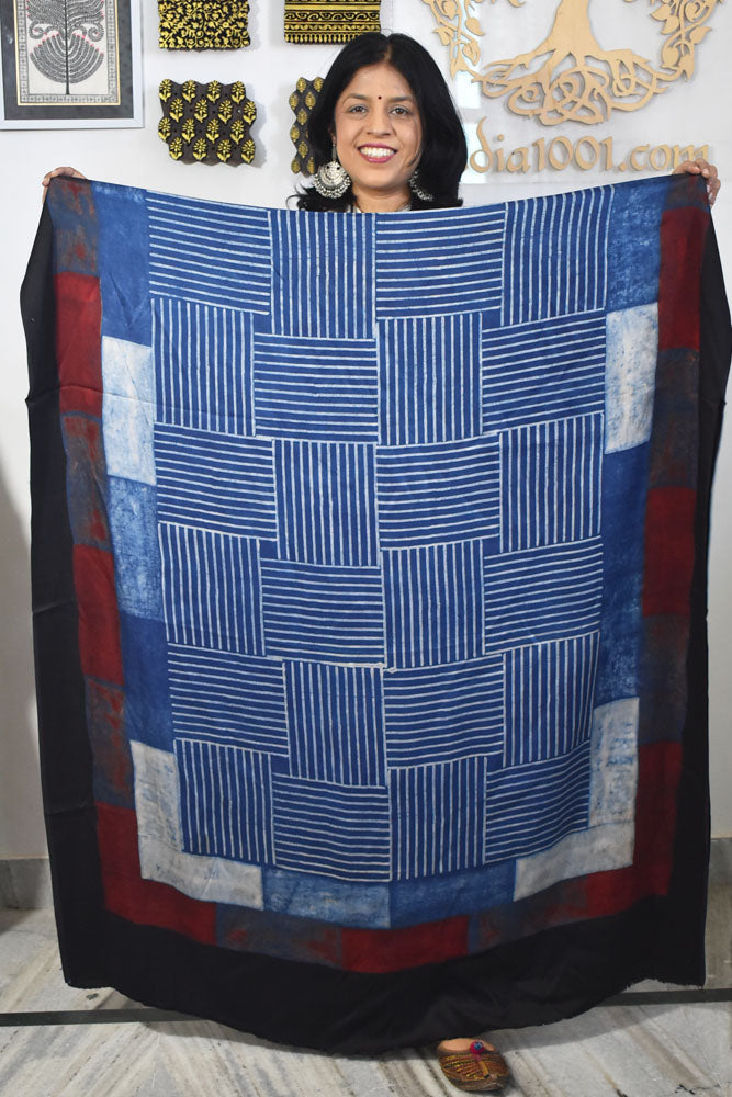 Designer Modal Silk Ajrakh Hand Block Print Kurta Fabric - 2.5 mtrs cut