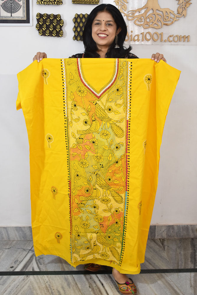 Hand Embroidered Kantha work cotton fabric - (Length 2.8 mtrs )