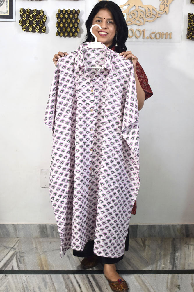 Beautiful Hand Block Printed Ajrakh Kaftan, Can fit till size 44