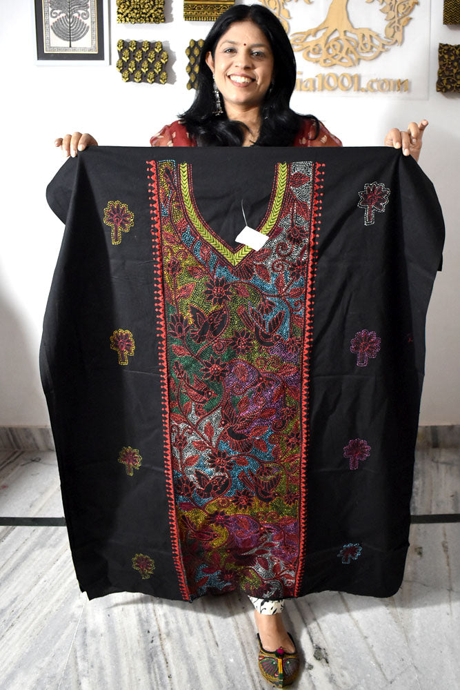 Hand Embroidered Kantha work cotton kurta fabric No - 17